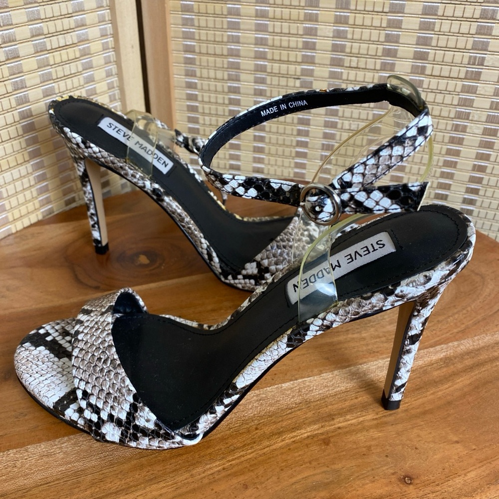 Steve Madden Rissa Snakeskin Heeled Woman’s Sandals 8.5